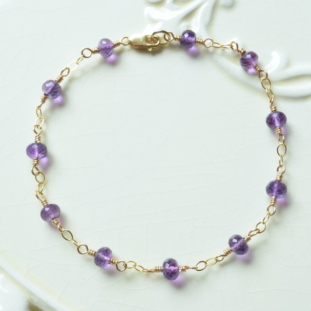 Amethyst Bracelet in Gold - Handmade